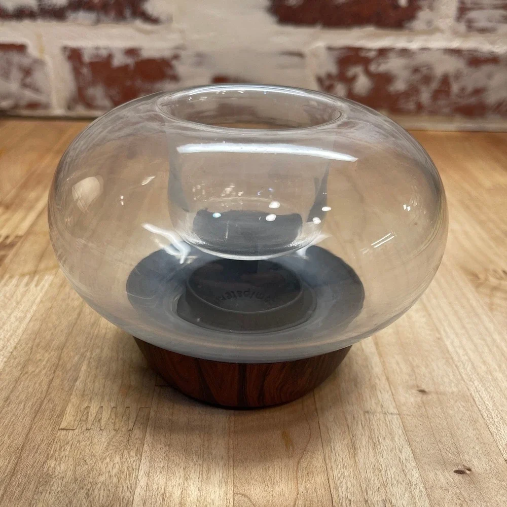 Vunder Glass Orb Votive Candle Holder Wood Grain Base Modern Minimalist 4x5